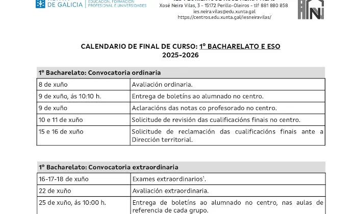 calendario ESO BAC
