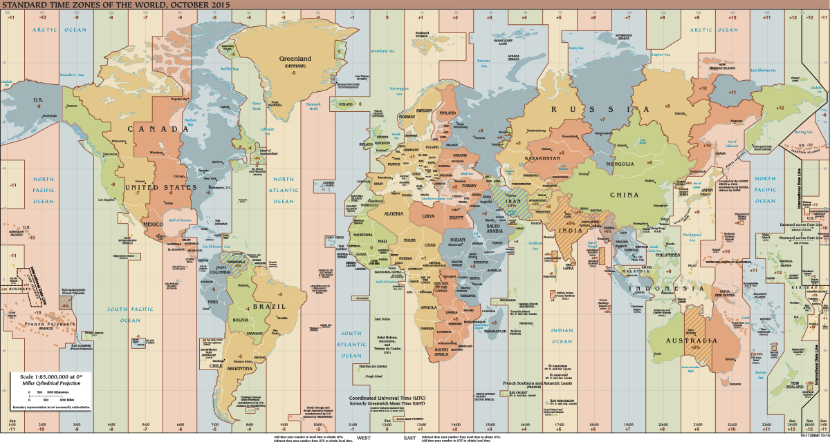 Mapa de las zonas horarias del mundo (2015)