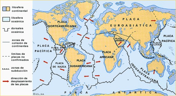 Mapa de las placas tectónicas
