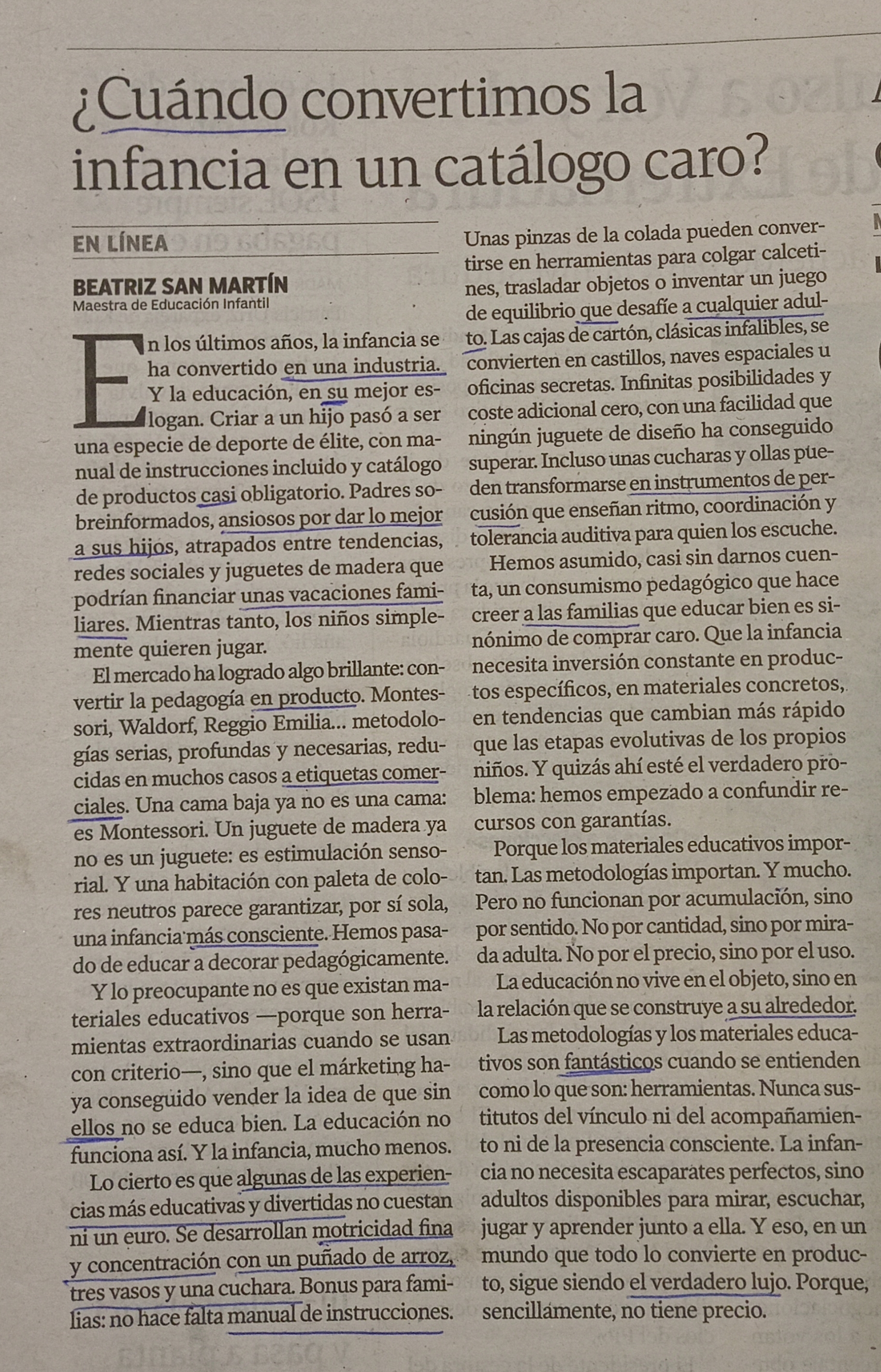 artículo infancia