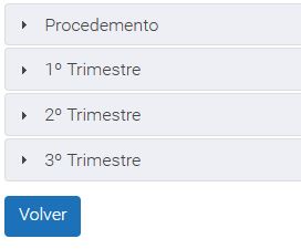 Captura dos apartados despregables da lapela seguimento da plataforma EduCalidade