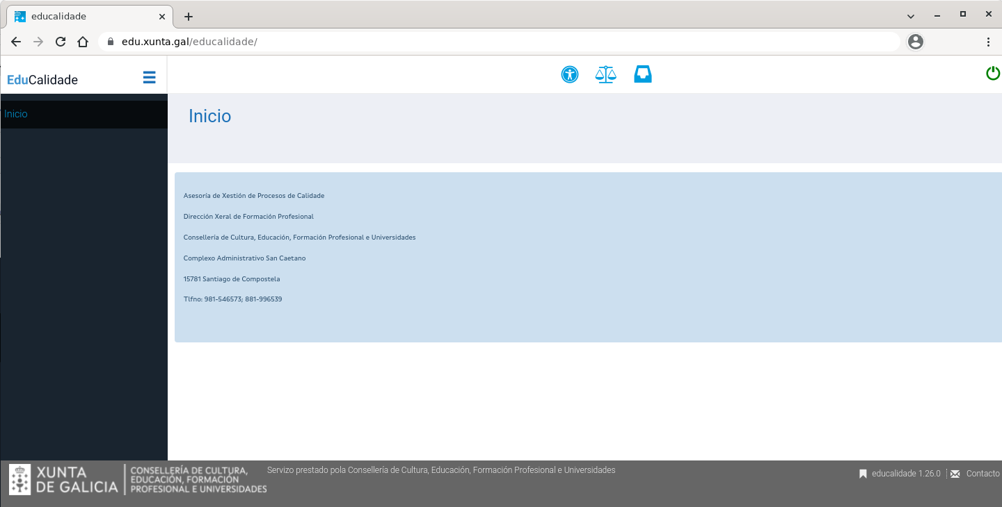 Captura da plataforma EduCalidade que amosa a páxina de inicio.