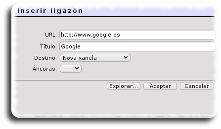 Inserir ligazón Inserir ligazón