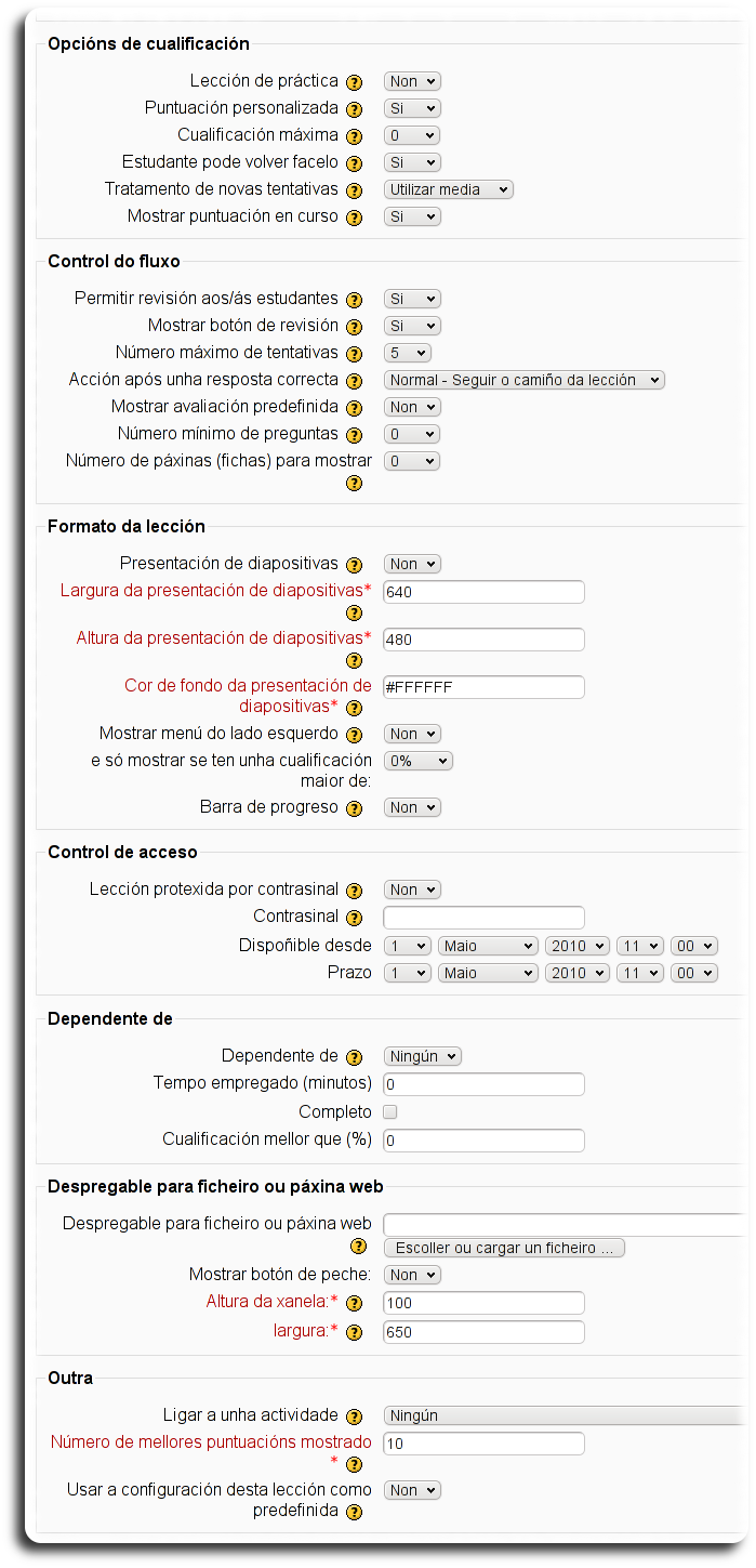 Confugración da lección Confugración da lección