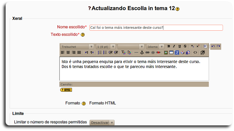 Configurando escolla 1 Configurando escolla 1