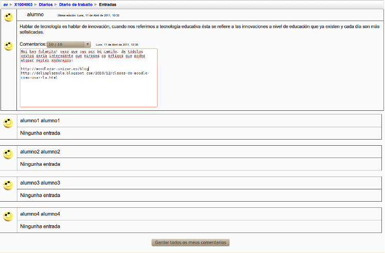 Diario, ver entradas de alumnos Diario, ver entradas de alumnos
