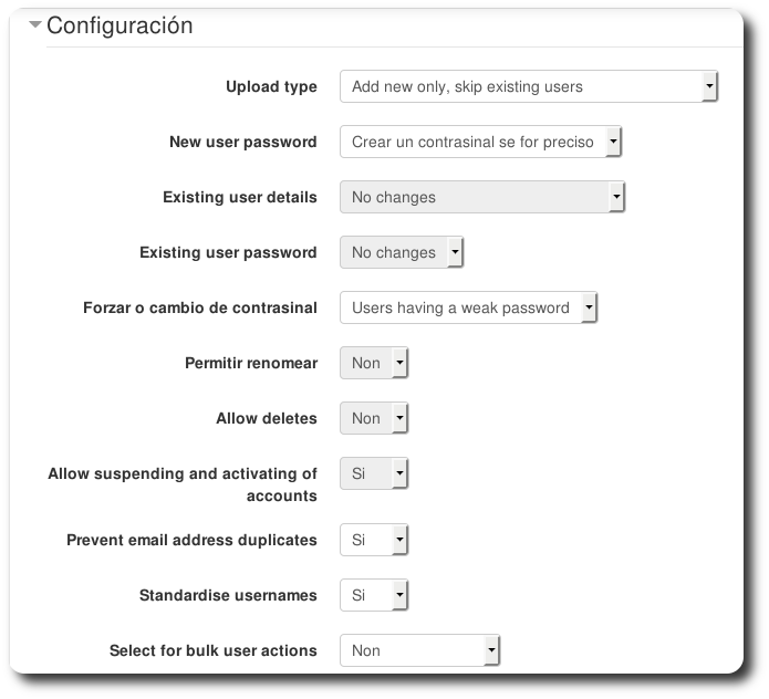 Configuración da carga