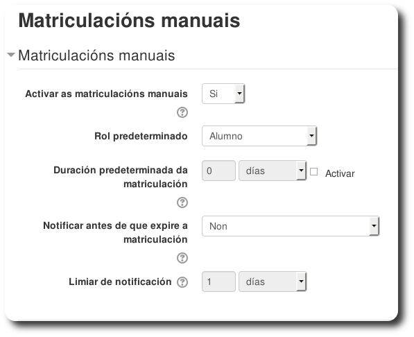 Engadir Matriculacións manuais