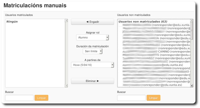 Matricular usuarios manualmente