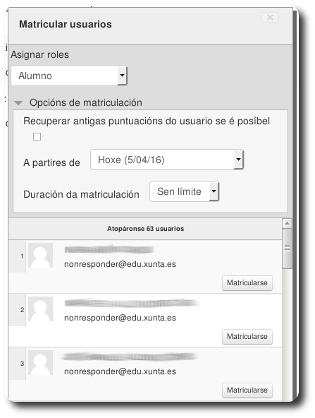 Matricular usuarios manualmente un a un