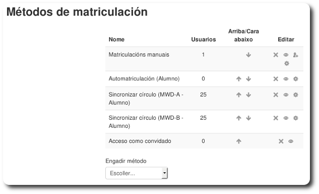 Sistemas de matriculacion dun curso