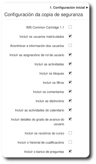 Configuración inicial da copia.