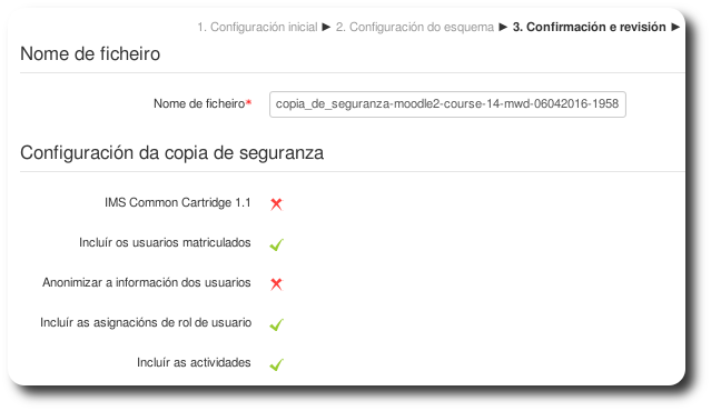 Nome do ficheiro e configuración inicial