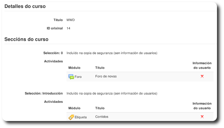 Detalles e seccións do curso