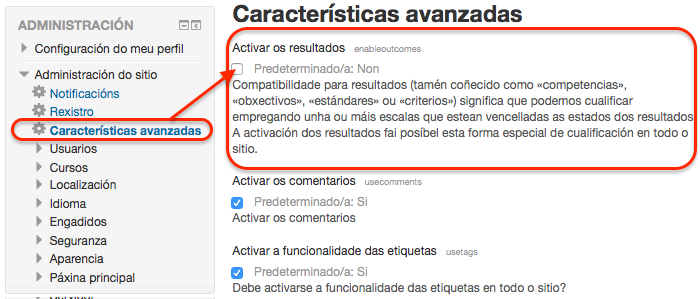 Activar os resultados