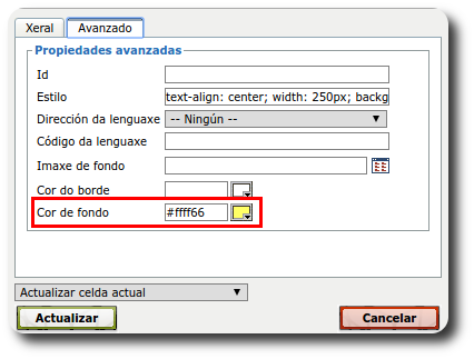 Cor de fondo da celda