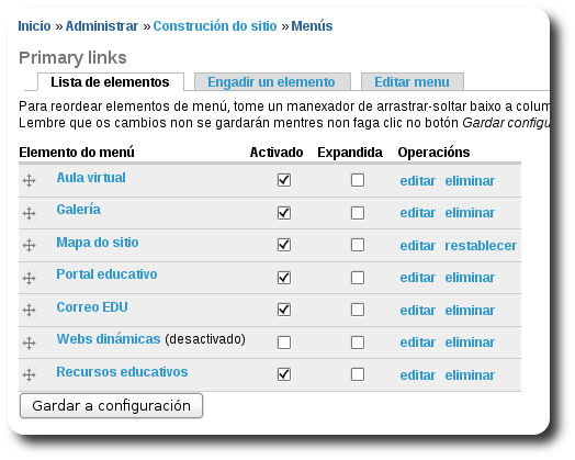 Men&uacute; Enlaces primarios