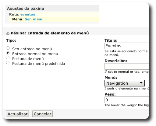 Menú de acceso á vista