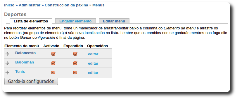 Men&uacute; e elementos de men&uacute;