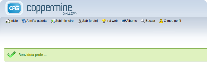 Benvida usuario rexistrado