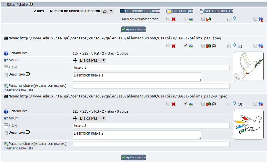 título e descrición