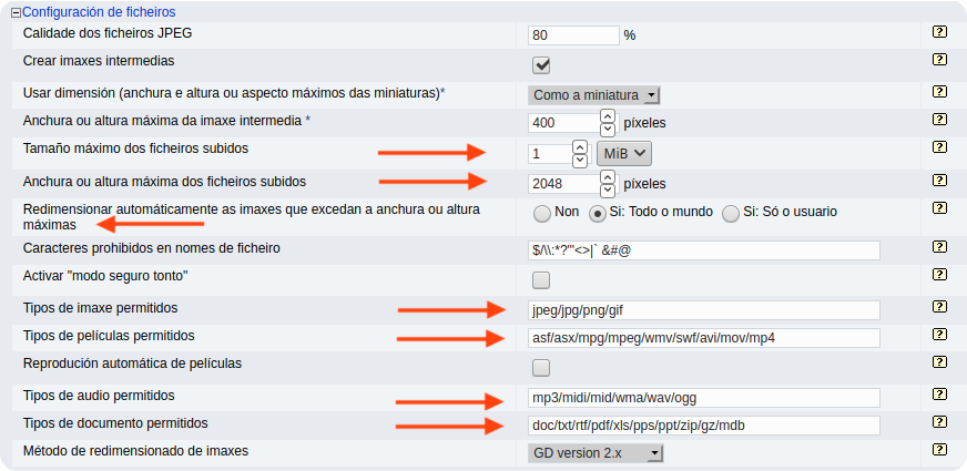 Configuración de ficheiros