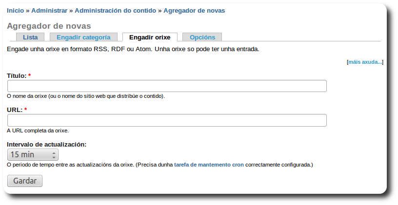 Agregador de novas - Engadir orixe Agregador de novas - Engadir orixe