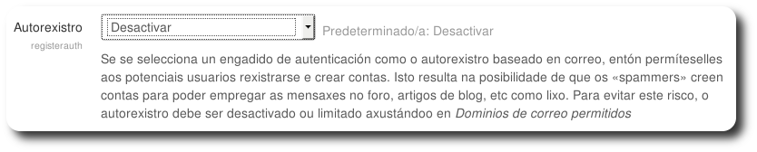 Auto-rexistro desactivado