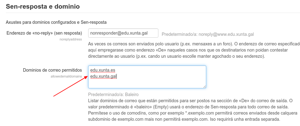 Engadir os dominios de correo permitidos