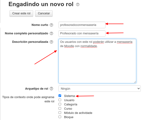 Completar os datos do novo rol