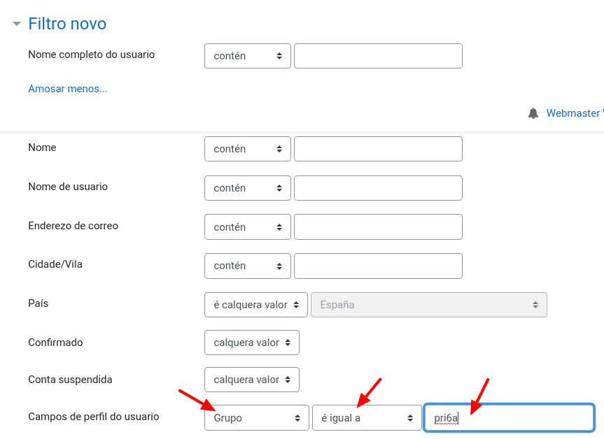 Filtro polo campo Grupo