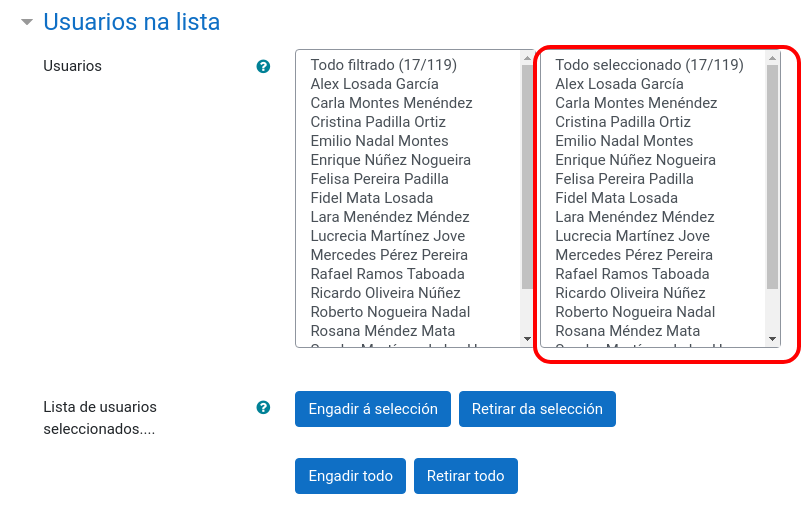 Usuarios selecionados