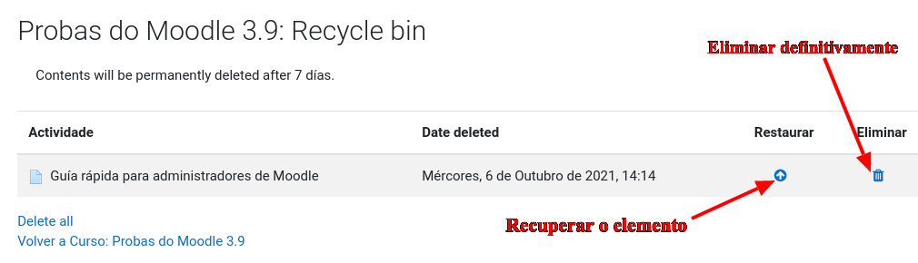 Papeleira de reciclase do curso