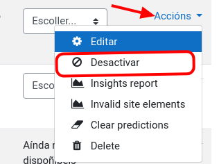 Accións > Desactivar