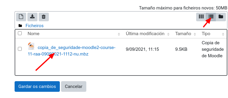 Xestionar ficheiros de copia de seguridade