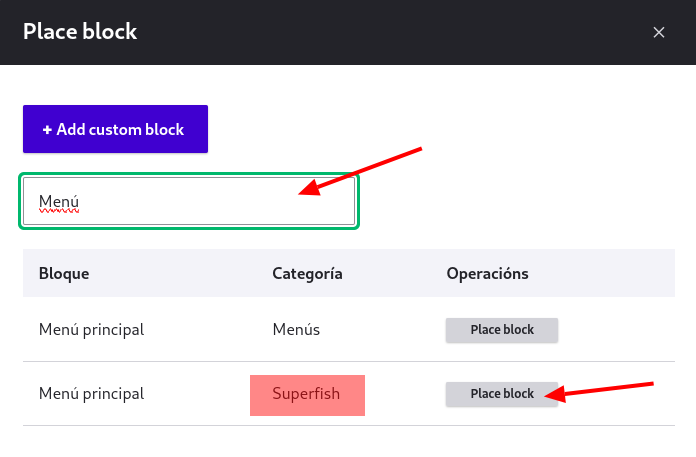 Buscar o bloque Menú principal
