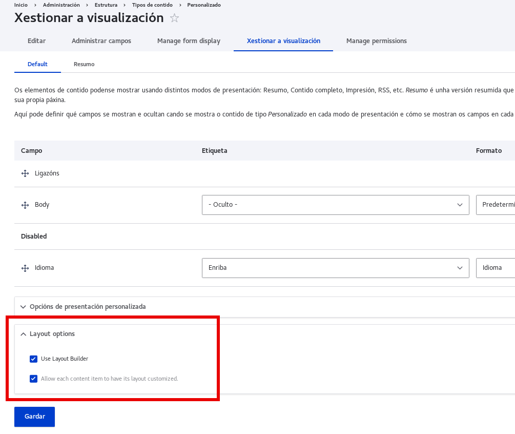 Xestionar a visualización