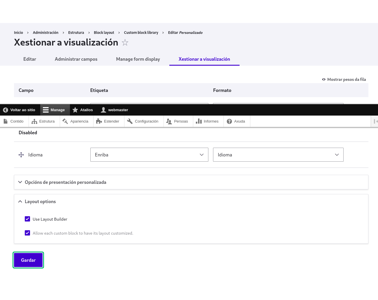 Xestionar visualización