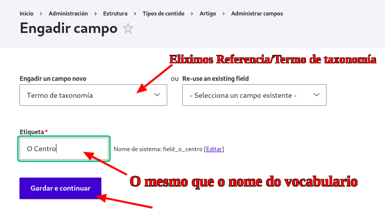 Tipo de campo e etiqueta