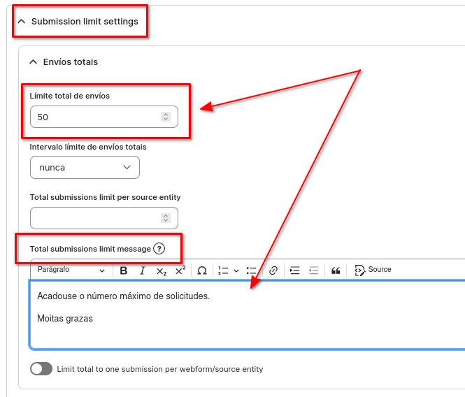 Límite máximo envíos