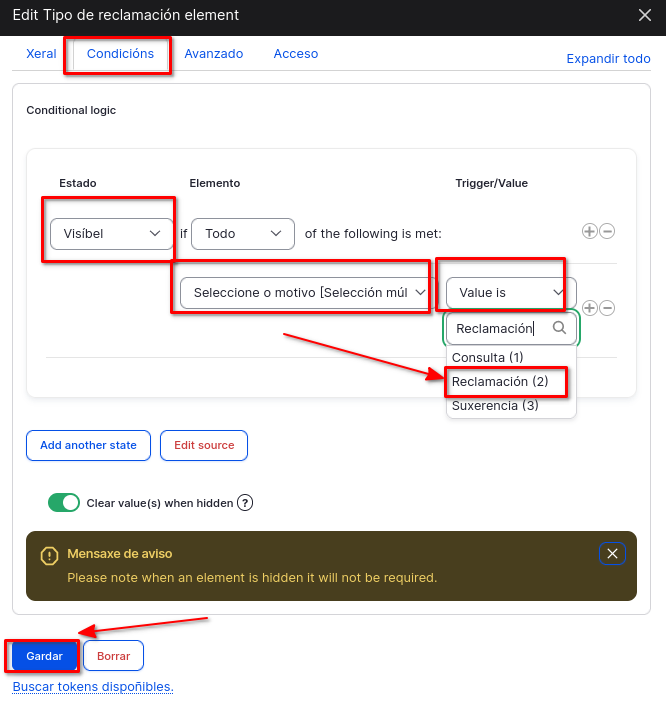 Reclamación visible