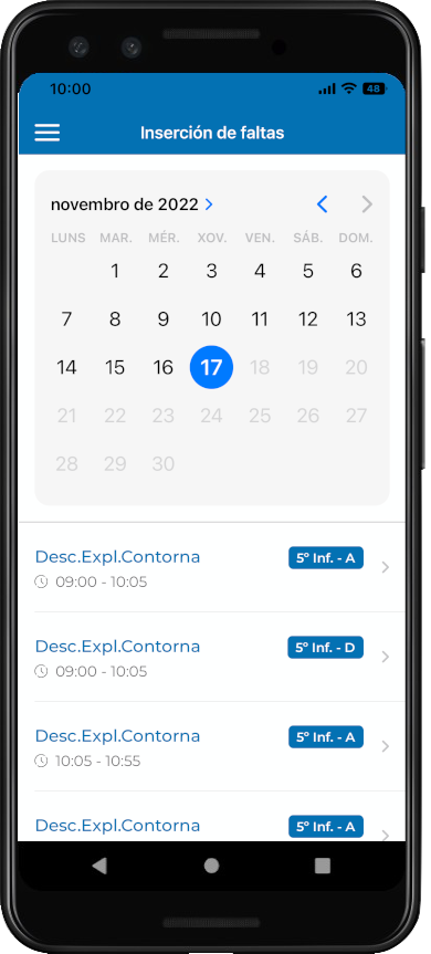 Calendario para seleccionar faltas