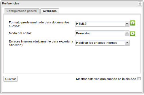 Preferencias, pestaña avanzado