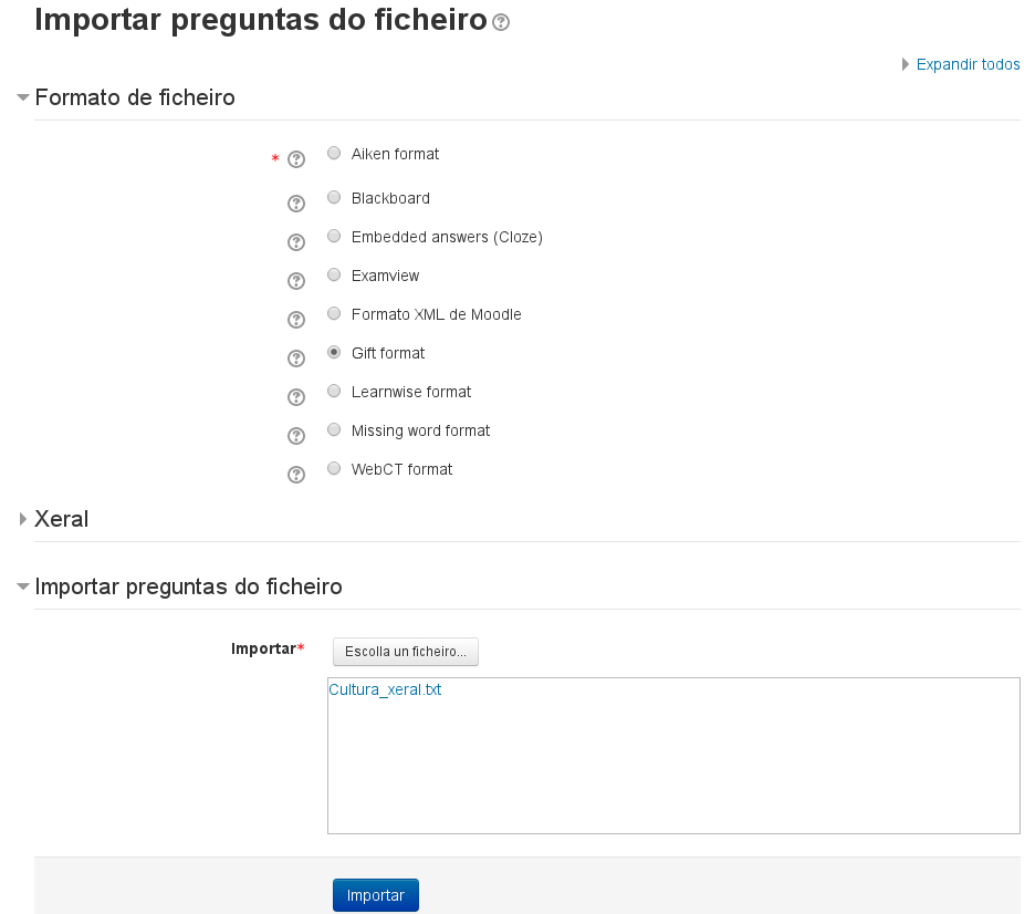 Importación preguntas