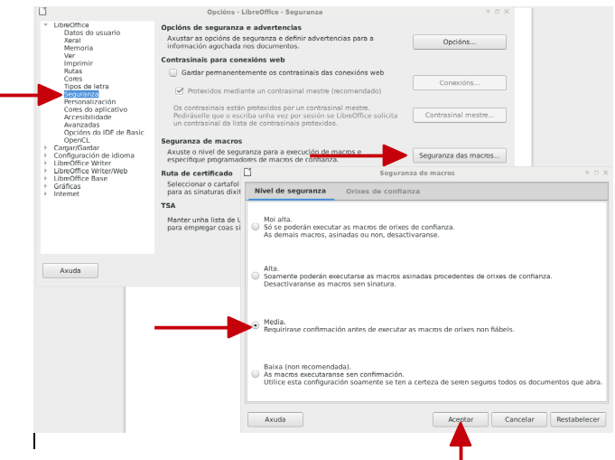 Cambiar nivel seguranza do Libre Office Writer