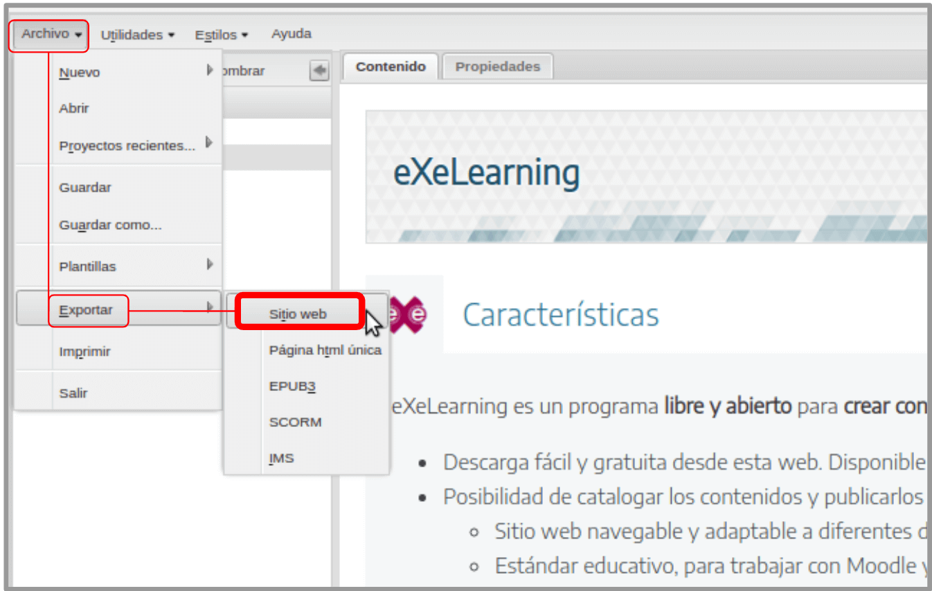 exportar a sitio web