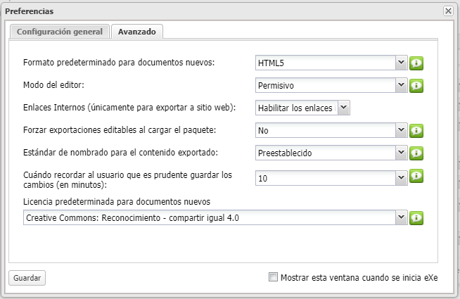 Preferencias, pestaña avanzado