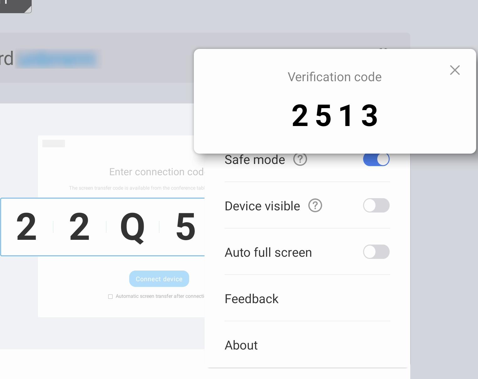 Código de verificación  no panel