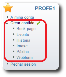 Diferentes tipos de contido que se poden crear