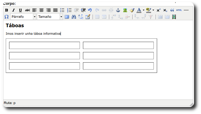 Táboa recén creada Táboa recén creada